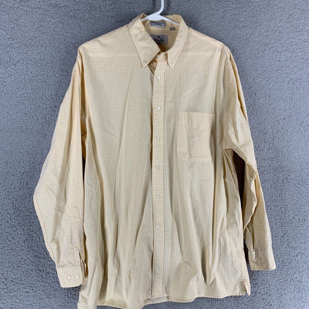 Alley Solly Shirt Mens L‎ Yellow Gingham Plaid Long Sleeve Peached Poplin